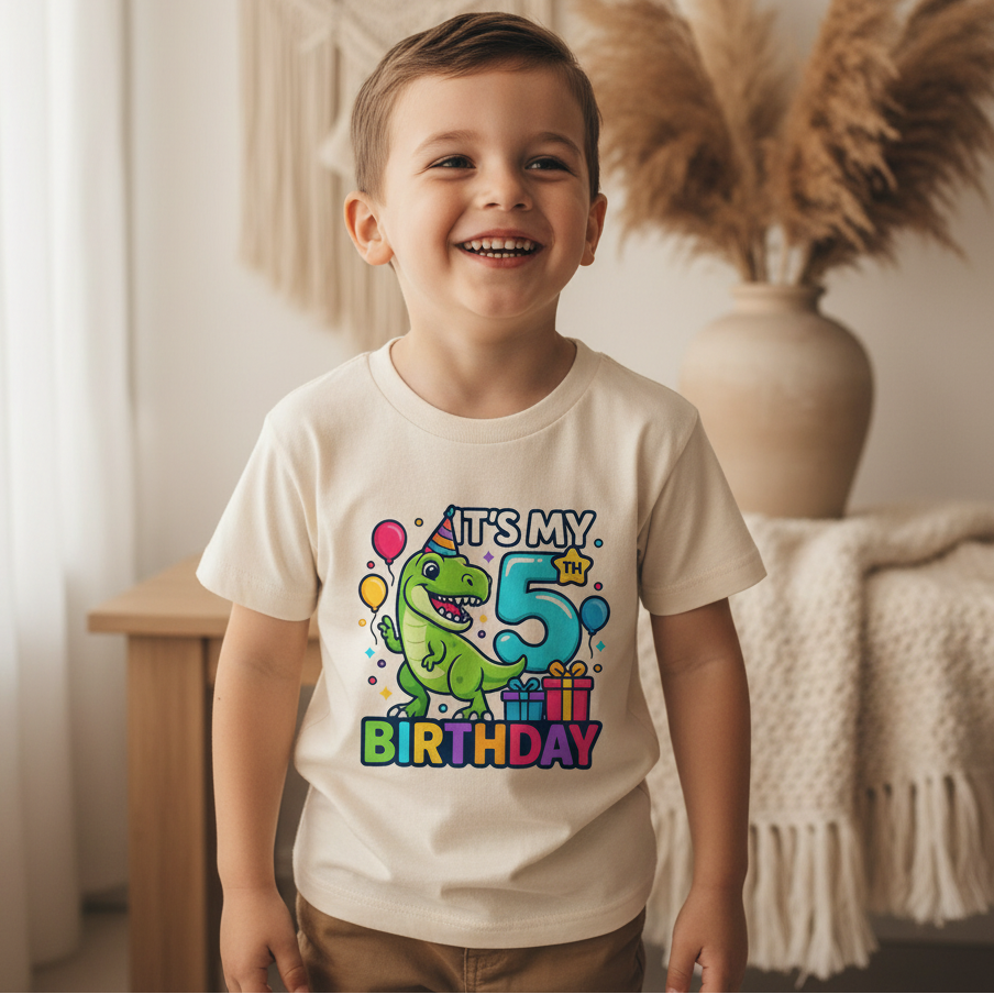 It's My 5th Birthday Dinosaur Youth Shirt – T-Rex Party Tee