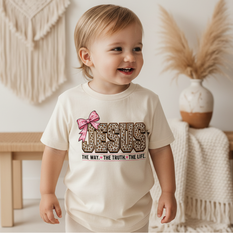 Jesus The Way The Truth The Life Toddler Girls Shirt – Leopard Print Faith Tee