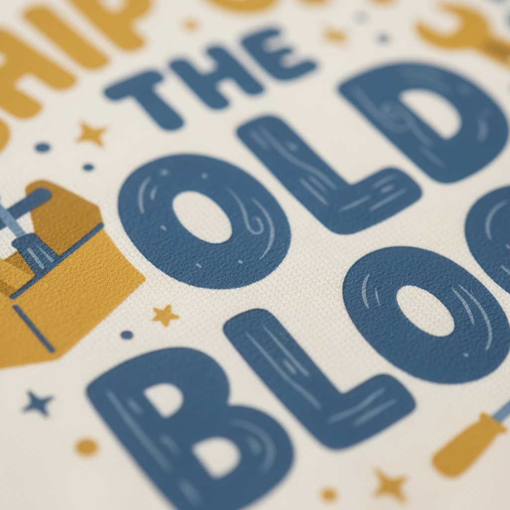 A cream-colored short-sleeve t-shirt with a graphic print on the front that reads 'CHIP OFF THE OLD BLOCK' in blue and yellow, accompanied by small yellow and blue decorative icons, shown against a plain white background.