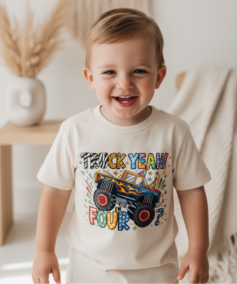 Truck Yeah I'm Four Toddler Shirt – Monster Truck 4th Birthday Tee