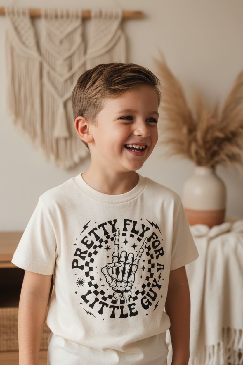 Pretty Fly for a Little Guy Kids Shirt – Rock Skeleton Tee