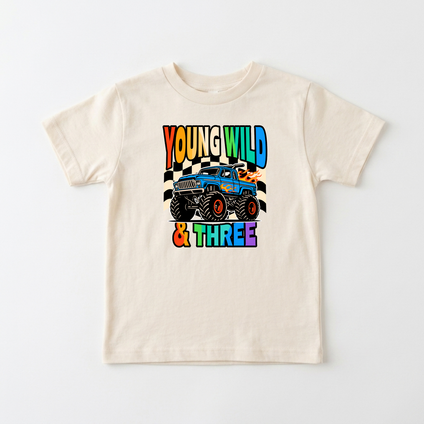 Young Wild & Three Toddler Shirt – Monster Truck 3rd Birthday Tee