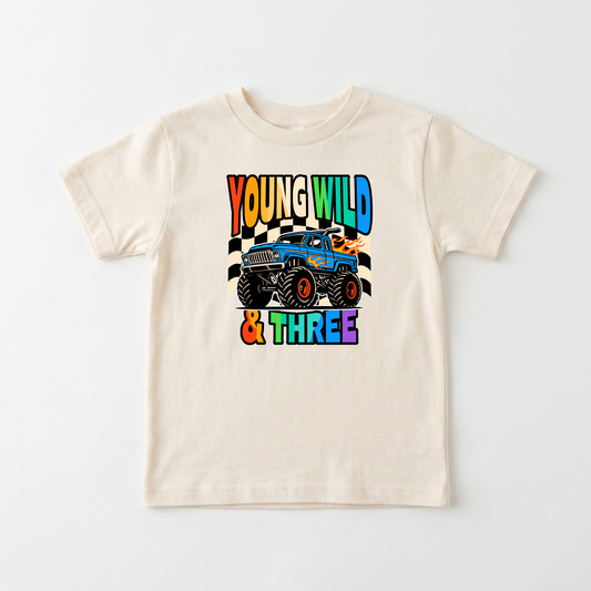 Young Wild & Three Toddler Shirt – Monster Truck 3rd Birthday Tee