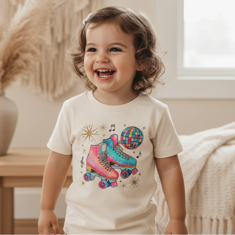Retro Roller Skates Toddler Girls Shirt – Disco Tee