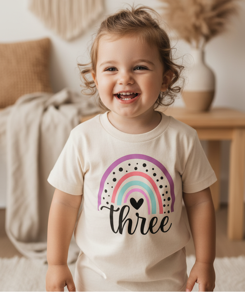 Rainbow Three Toddler Shirt – 3rd Birthday Tee