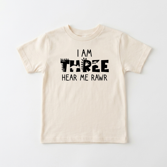 I Am Three Hear Me Rawr Toddler Shirt – Dinosaur 3rd Birthday Tee