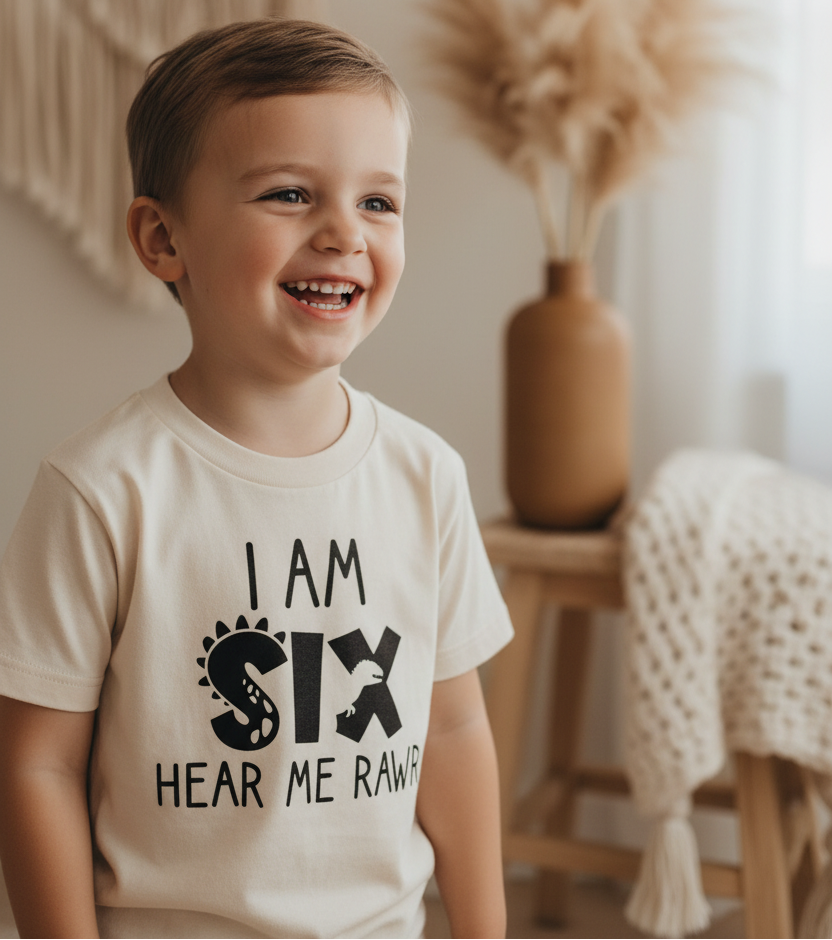 I Am Six Hear Me Rawr Kids Shirt – Dinosaur 6th Birthday Tee