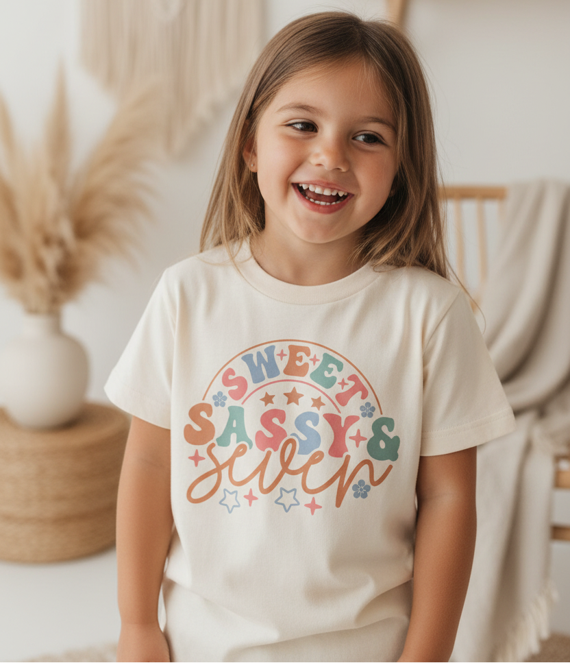 Sweet Sassy & Seven Kids Shirt – Retro 7th Birthday Tee
