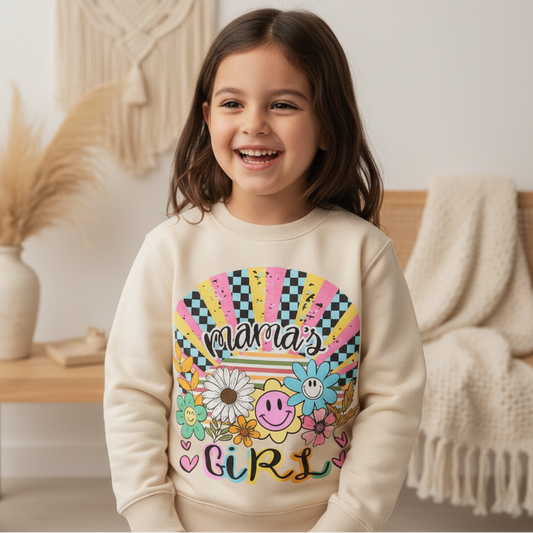 Mama's Girl Retro Kids Sweatshirt – Floral Pullover