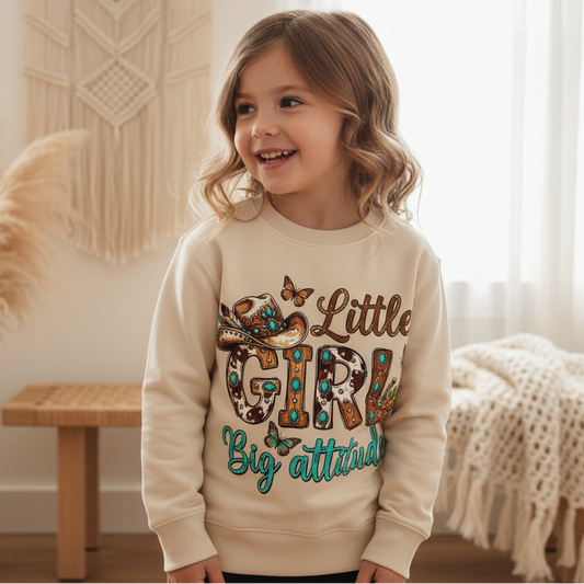 Little Girl Big Attitude Kids Sweatshirt – Western Cowgirl Pullover