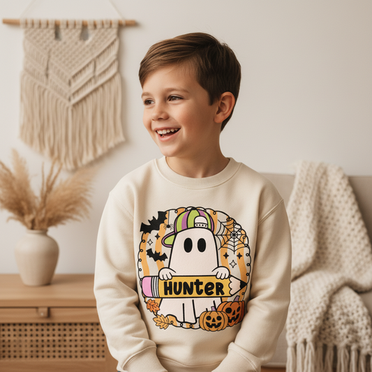 Personalized Halloween Ghost Kids Sweatshirt – Custom Name Pullover