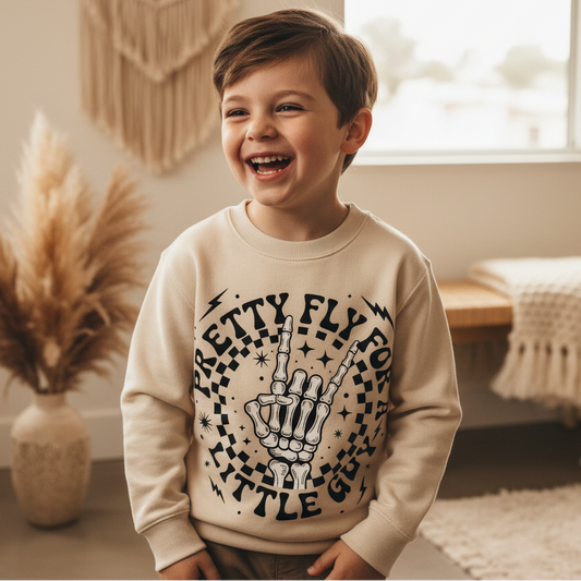 Pretty Fly for a Little Guy Kids Sweatshirt – Rock Skeleton Pullover