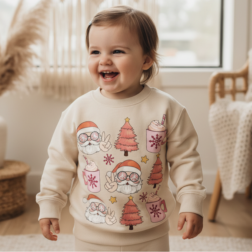 Retro Santa Pink Christmas Sweatshirt – Peace Sign Holiday Sweatshirt