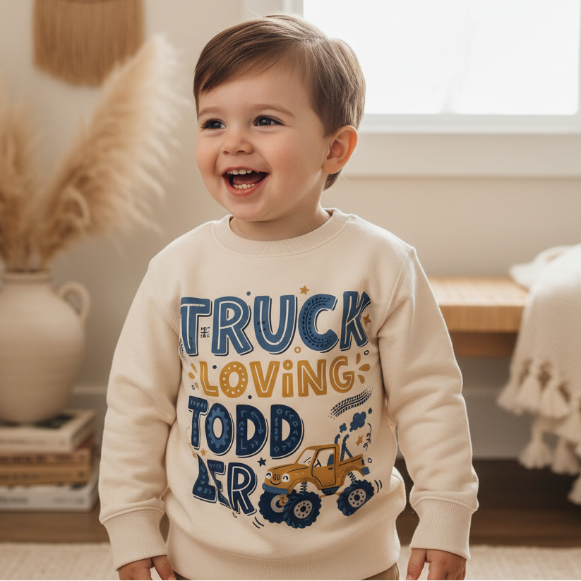 Truck Loving Toddler Boys Sweatshirt – Monster Truck Pullover