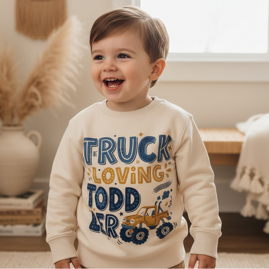 Truck Loving Toddler Boys Sweatshirt – Monster Truck Pullover