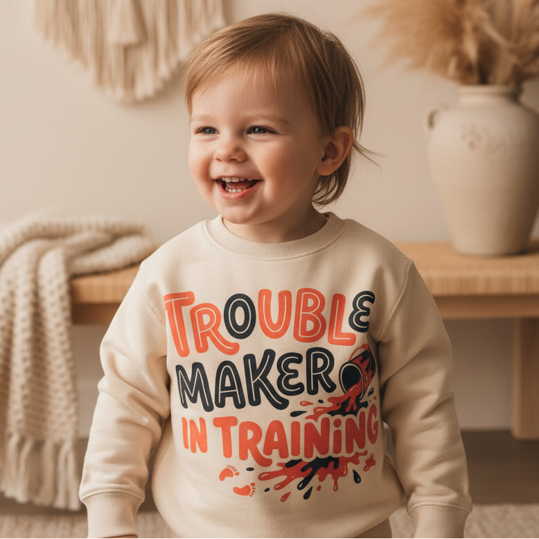 Trouble Maker in Training Toddler Sweatshirt – Funny Toddler Pullover