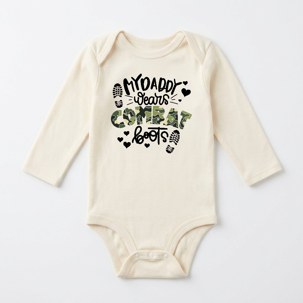 Long-Sleeve Military Baby Onesie – My Daddy Wears Combat Boots Bodysuit