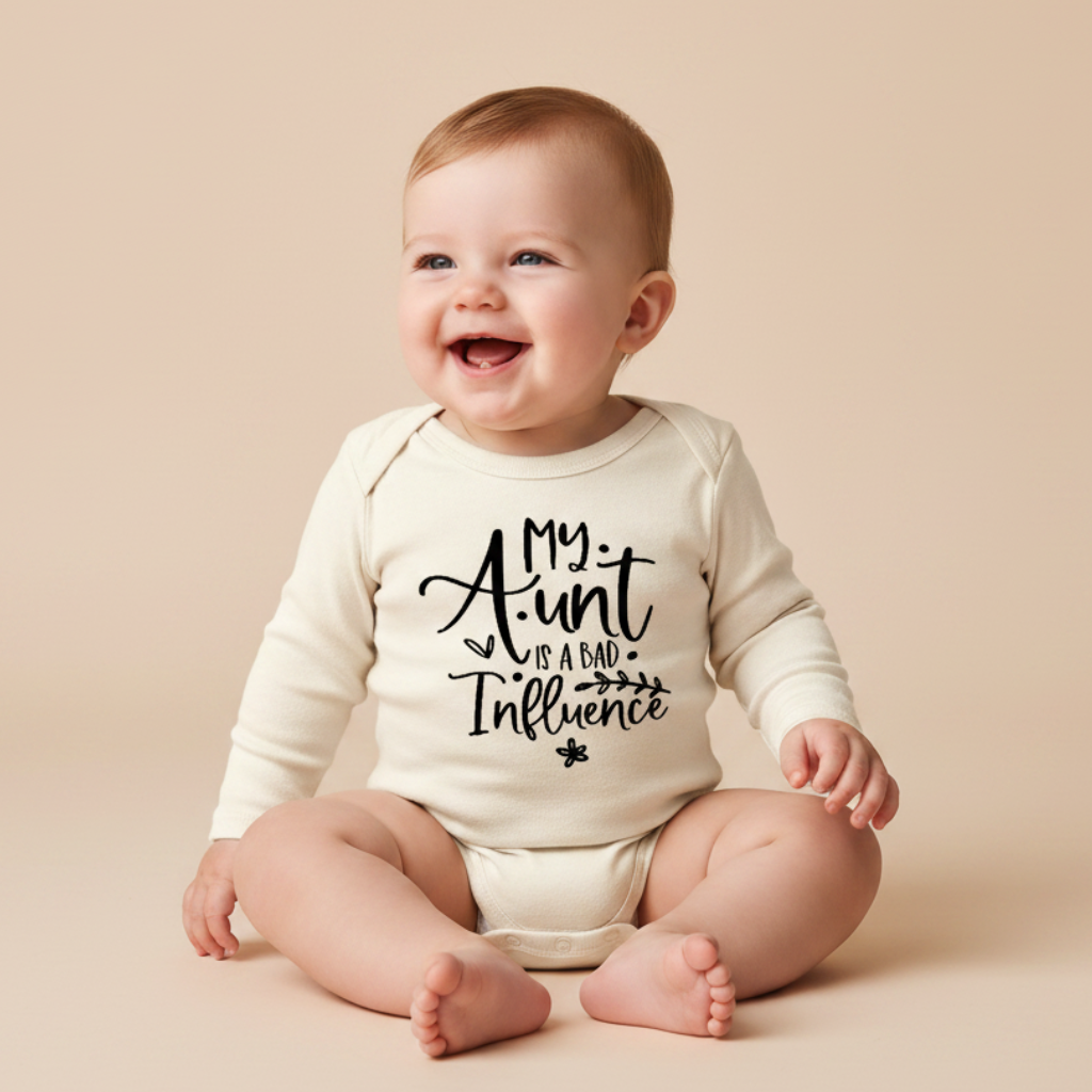 Long-Sleeve Funny Aunt Baby Onesie – My Aunt Is a Bad Influence Bodysuit