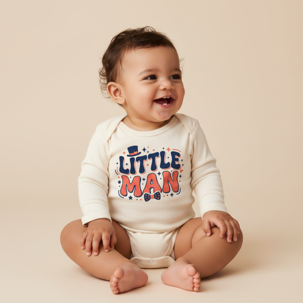 Long-Sleeve Baby Boy Onesie – Little Man Dapper Bodysuit