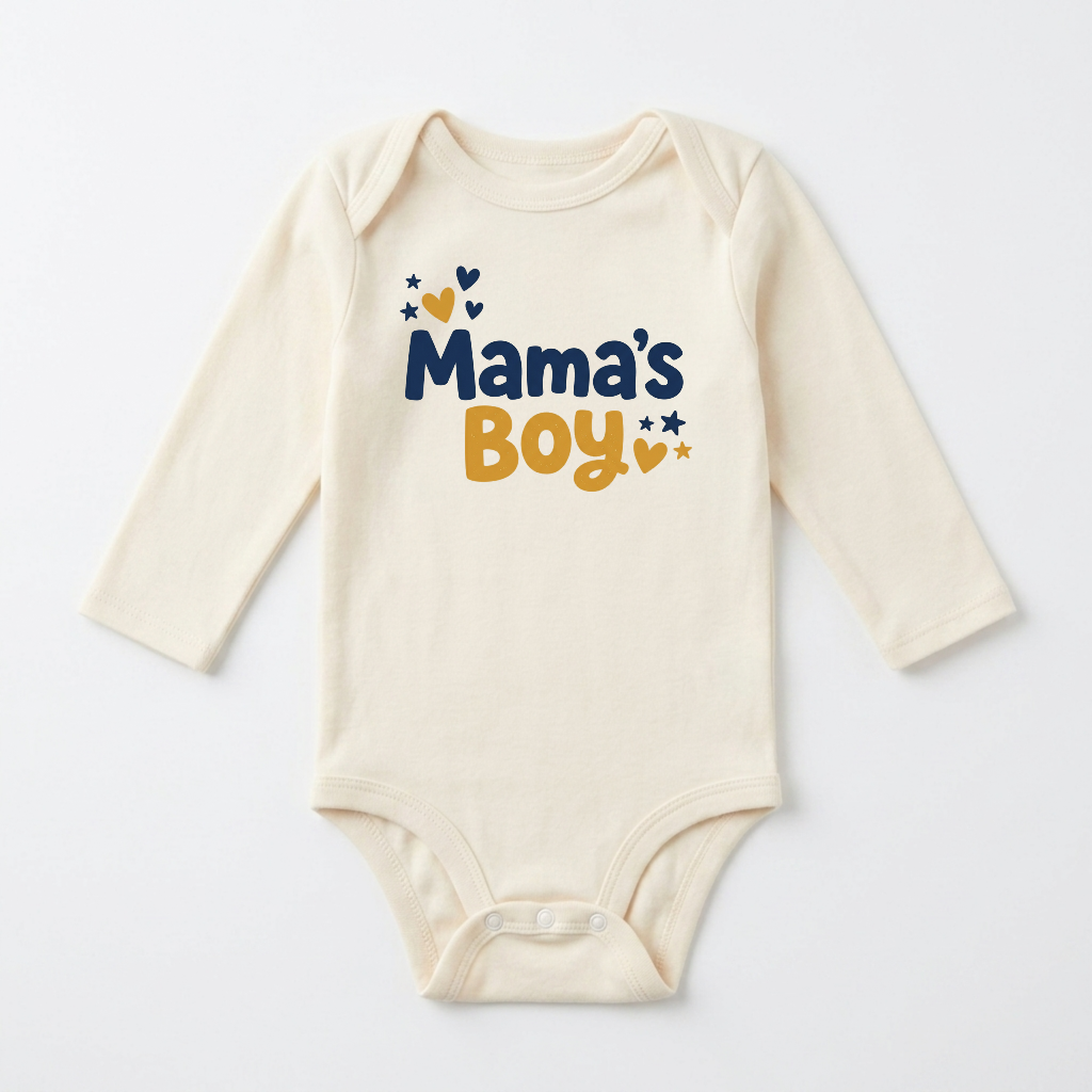 Long-Sleeve Mama’s Boy Baby Onesie – Hearts & Stars Bodysuit