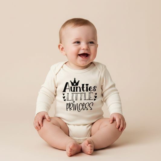 Long-Sleeve Aunt Baby Onesie – Auntie’s Little Princess Crown Bodysuit