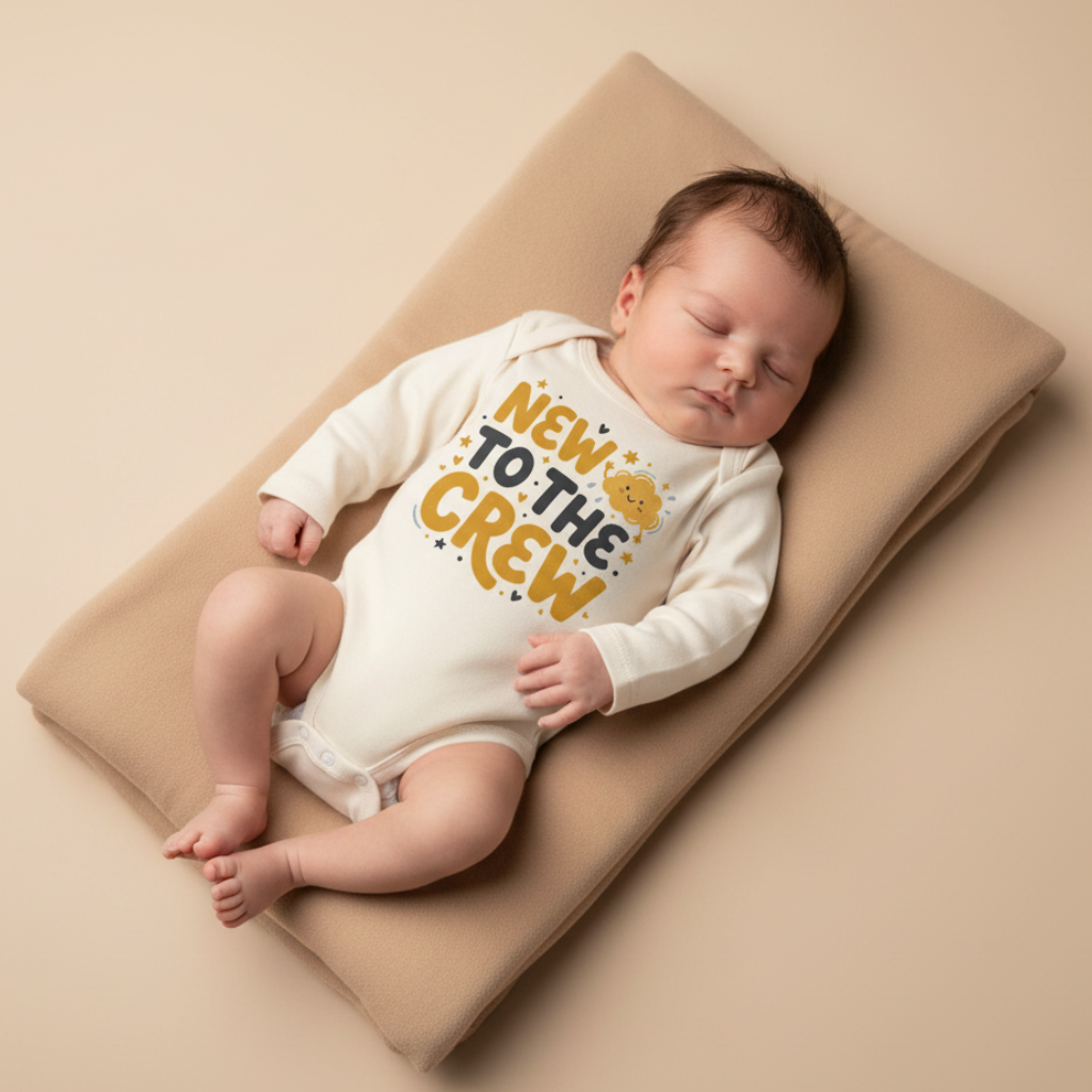 Long-Sleeve New Baby Announcement Onesie – New to the Crew Bodysuit