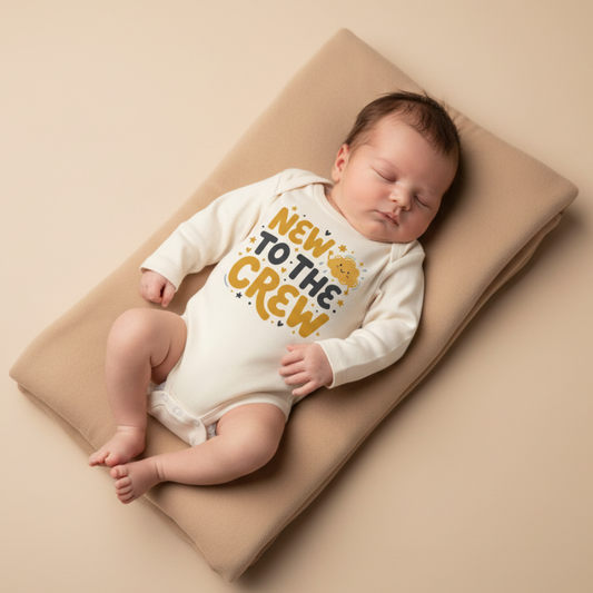 Long-Sleeve New Baby Announcement Onesie – New to the Crew Bodysuit