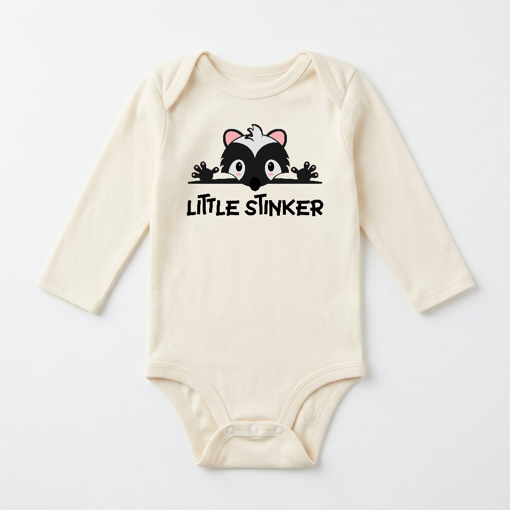 Long-Sleeve Funny Baby Onesie – Little Stinker Skunk Bodysuit