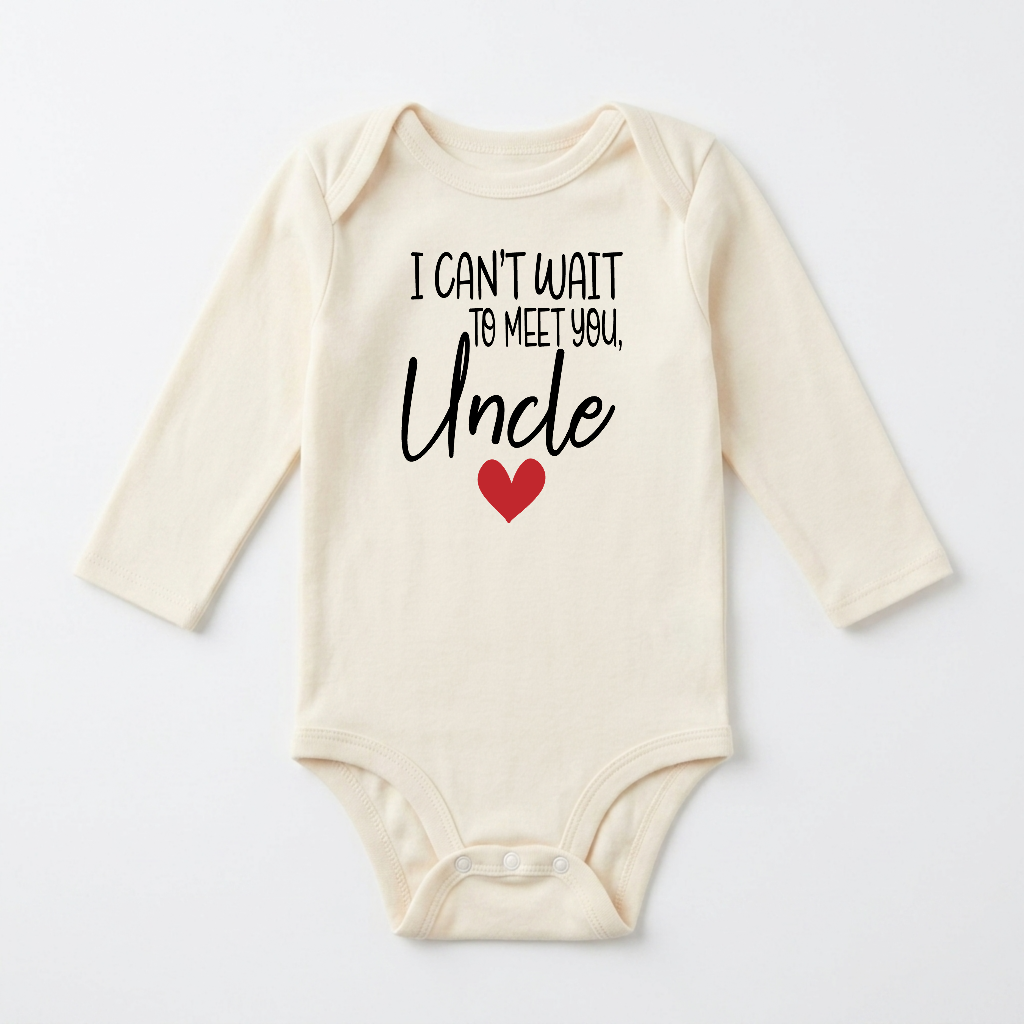 Long-Sleeve Uncle Pregnancy Announcement Baby Onesie – Can’t Wait to Meet You Bodysuit