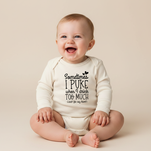Long-Sleeve Funny Aunt Baby Onesie – Sometimes I Puke Bodysuit
