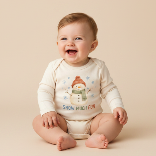 Long-Sleeve Snowman Baby Onesie – Snow Much Fun Winter Bodysuit