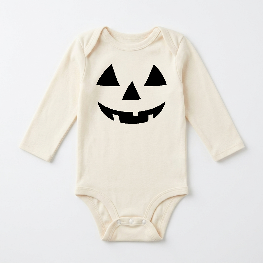 Long-Sleeve Jack-O-Lantern Baby Onesie – Halloween Pumpkin Bodysuit
