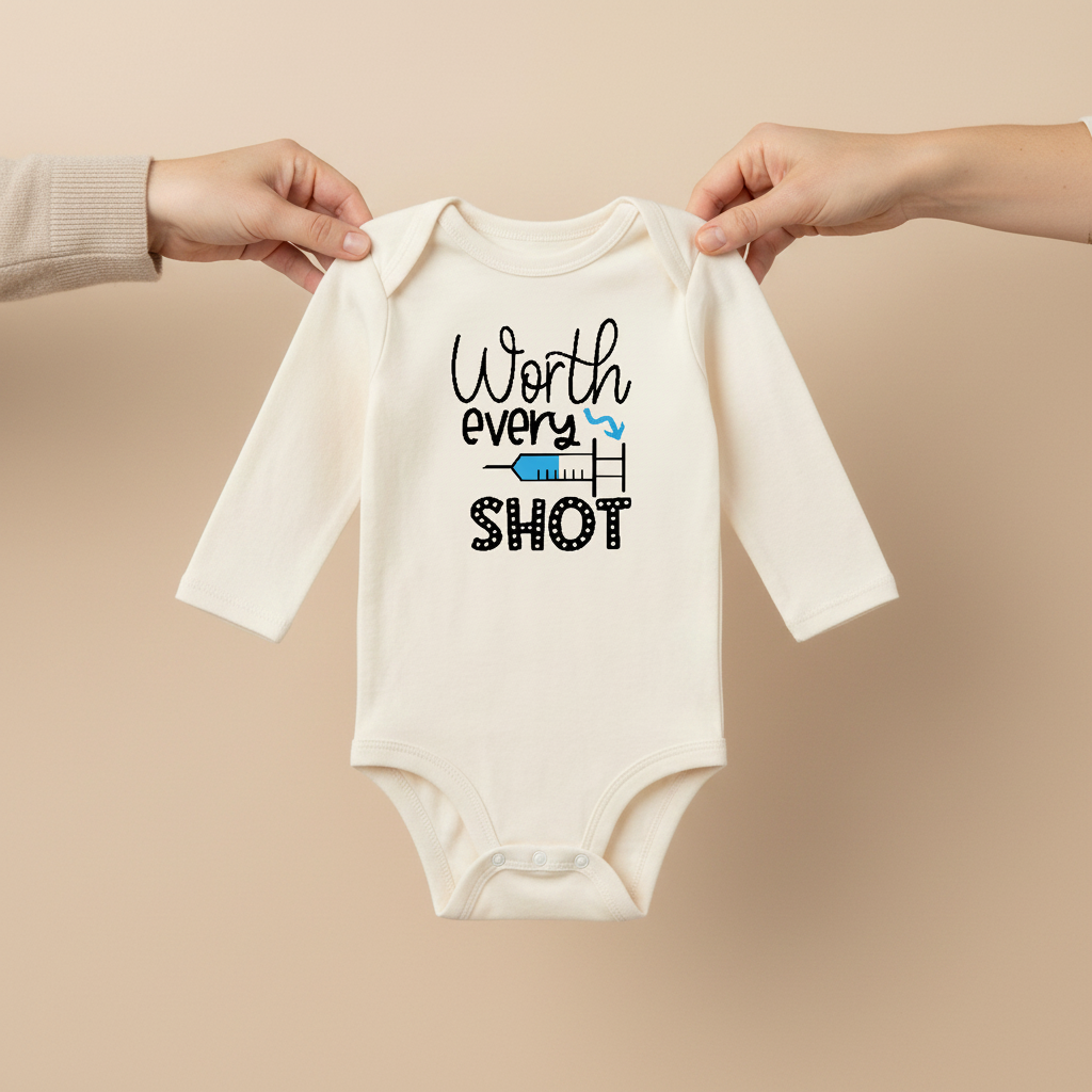 Long-Sleeve IVF Baby Onesie – Worth Every Shot Bodysuit