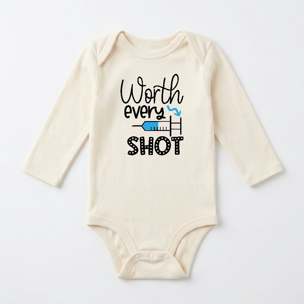 Long-Sleeve IVF Baby Onesie – Worth Every Shot Bodysuit