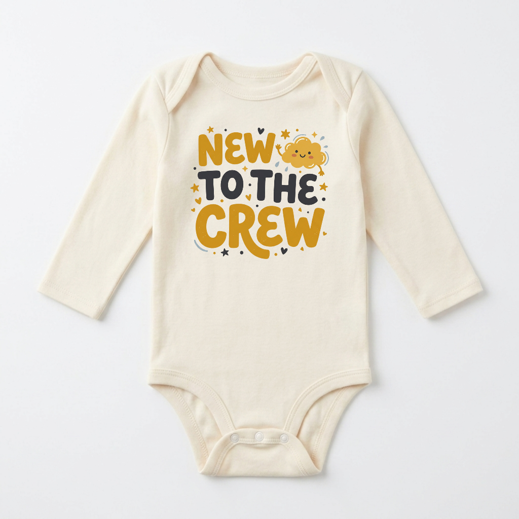 Long-Sleeve New Baby Announcement Onesie – New to the Crew Bodysuit