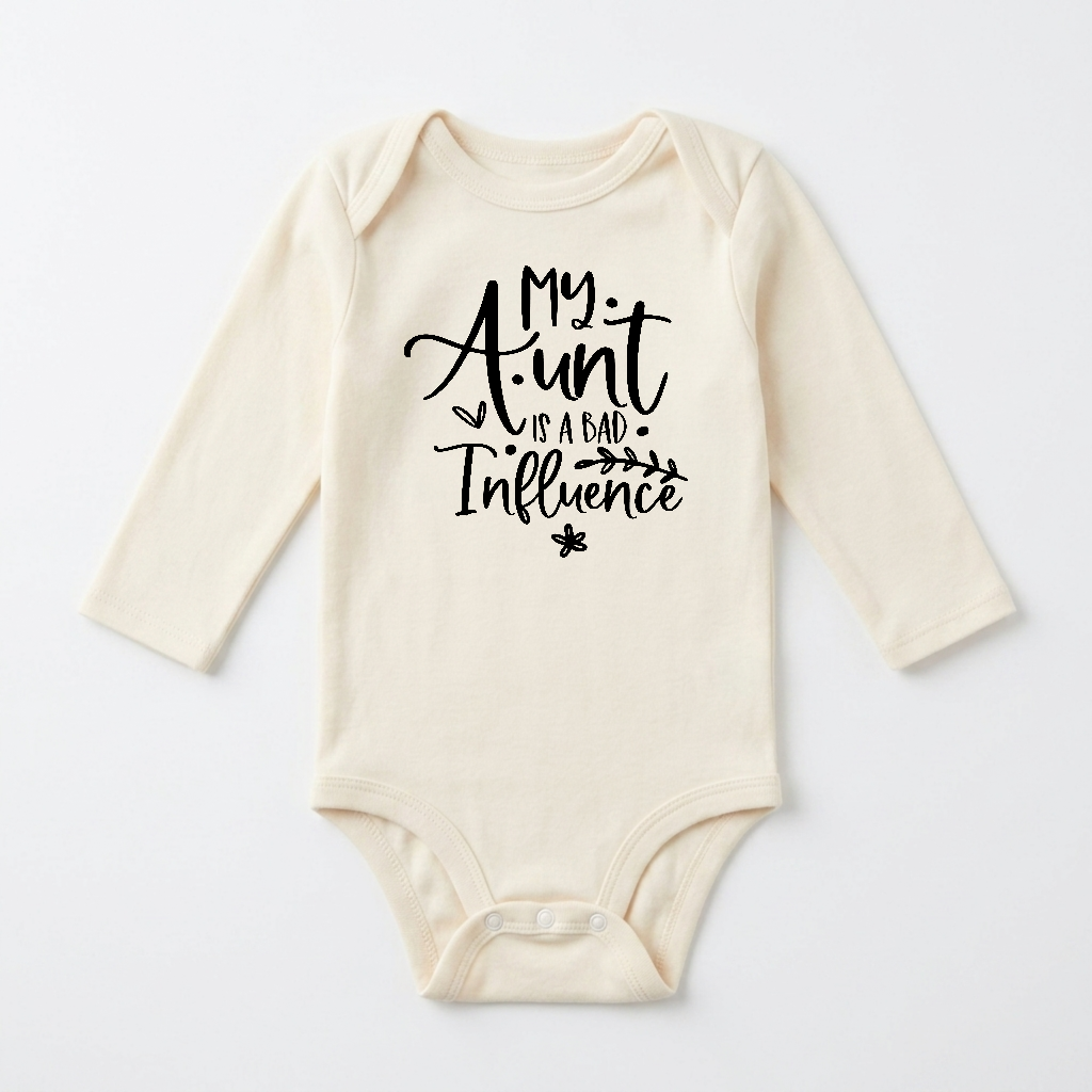 Long-Sleeve Funny Aunt Baby Onesie – My Aunt Is a Bad Influence Bodysuit