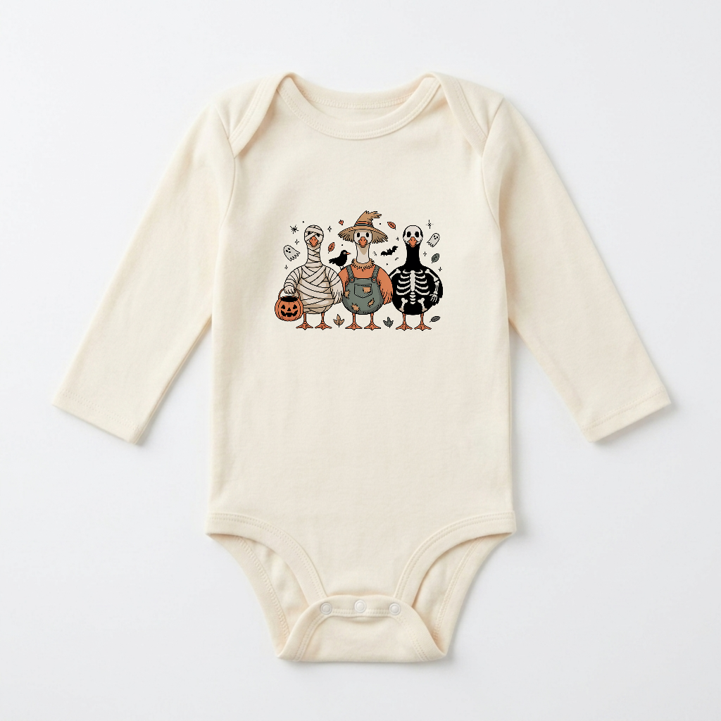 Long-Sleeve Halloween Baby Onesie – Costumed Goose Trio Bodysuit