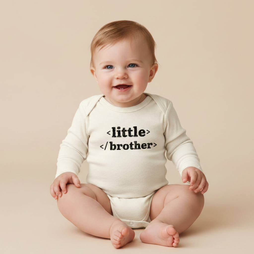 Long-Sleeve Little Brother Baby Onesie – HTML Code Sibling Bodysuit