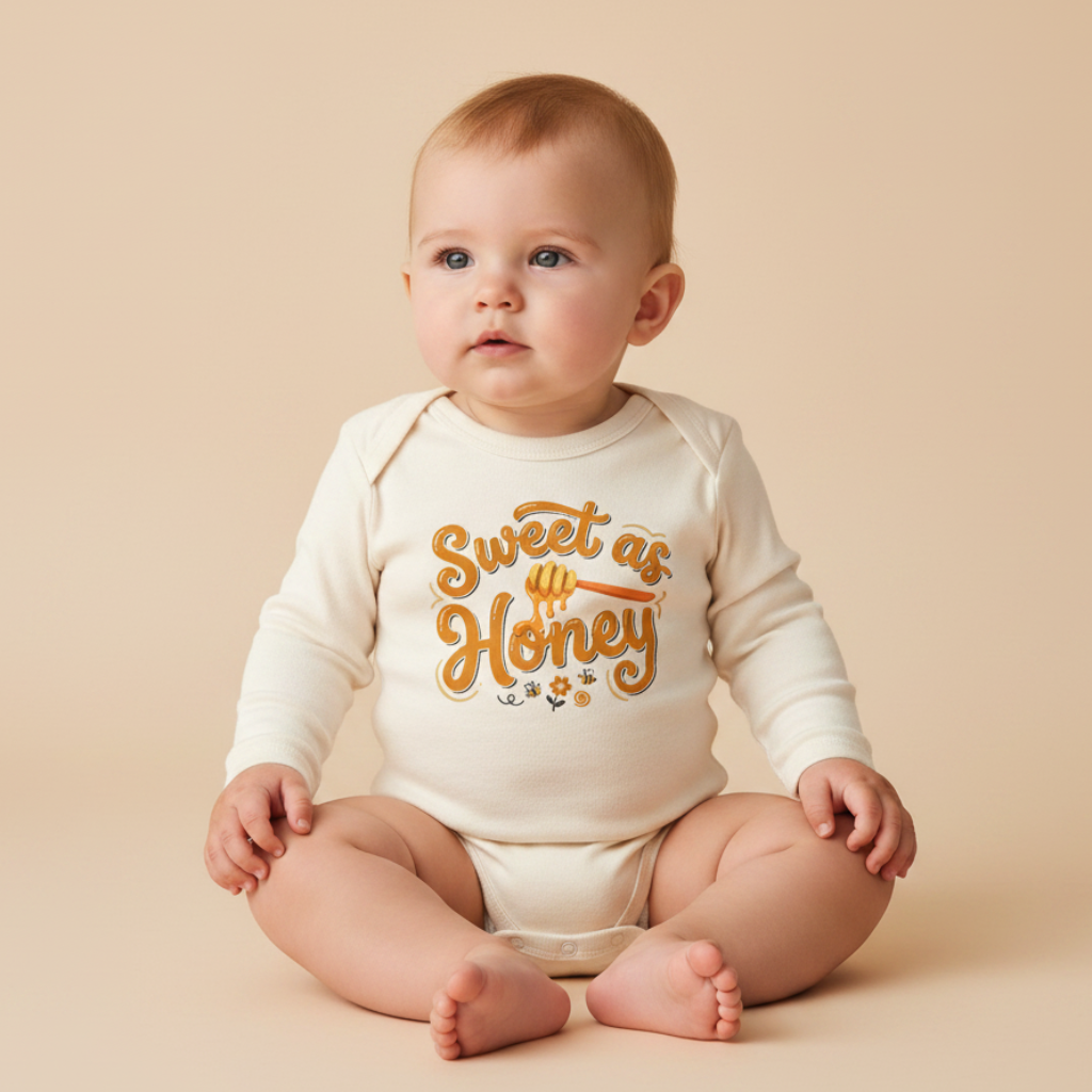 Long-Sleeve Unisex Baby Bee Onesie – Sweet as Honey Amber Bodysuit