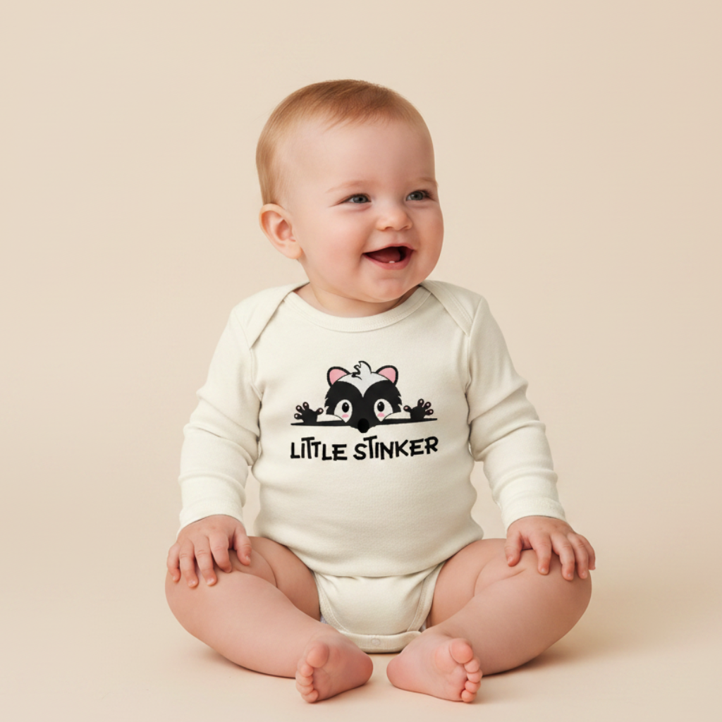 Long-Sleeve Funny Baby Onesie – Little Stinker Skunk Bodysuit
