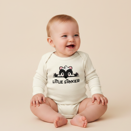 Long-Sleeve Funny Baby Onesie – Little Stinker Skunk Bodysuit