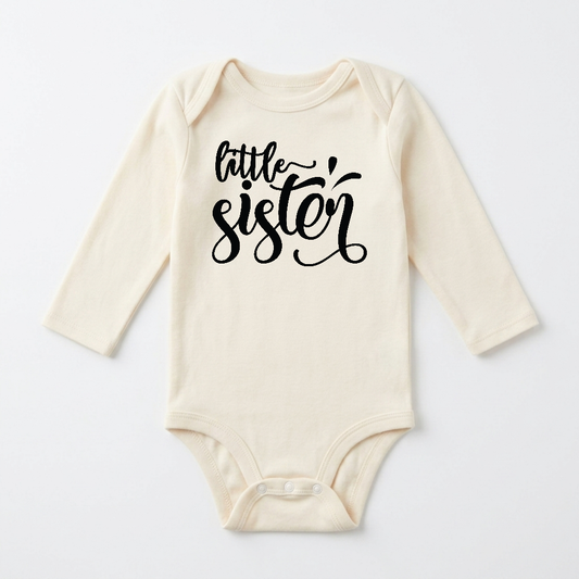 Long-Sleeve Little Sister Baby Onesie – Sibling Bodysuit