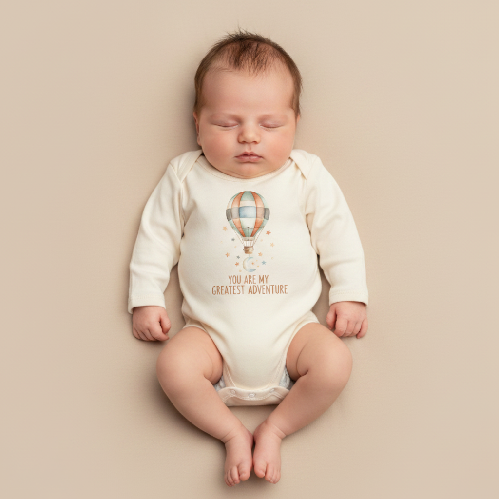 Long-Sleeve Hot Air Balloon Baby Onesie – You Are My Greatest Adventure Bodysuit