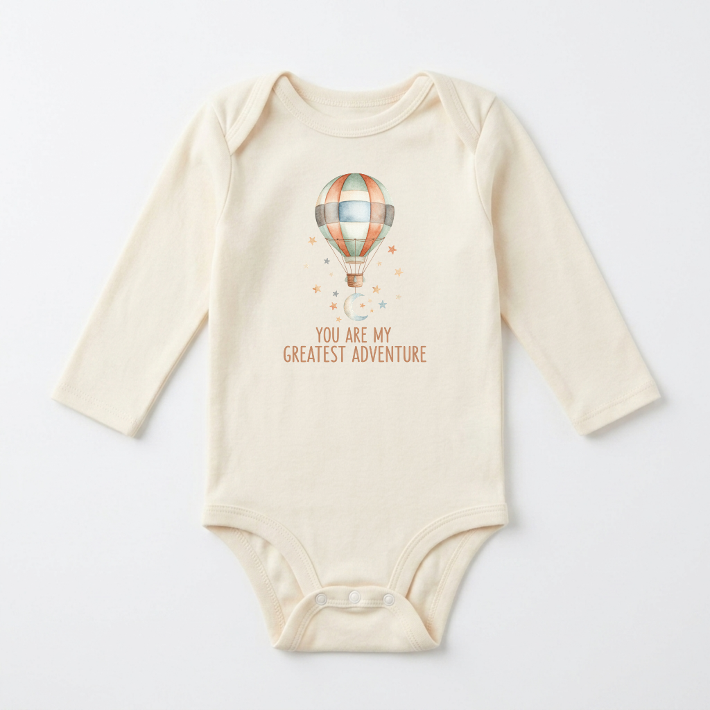 Long-Sleeve Hot Air Balloon Baby Onesie – You Are My Greatest Adventure Bodysuit