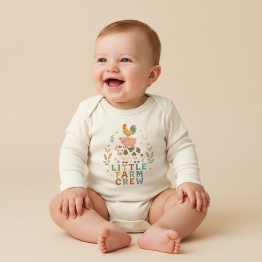 Long-Sleeve Farm Animal Baby Onesie – Little Farm Crew Bodysuit