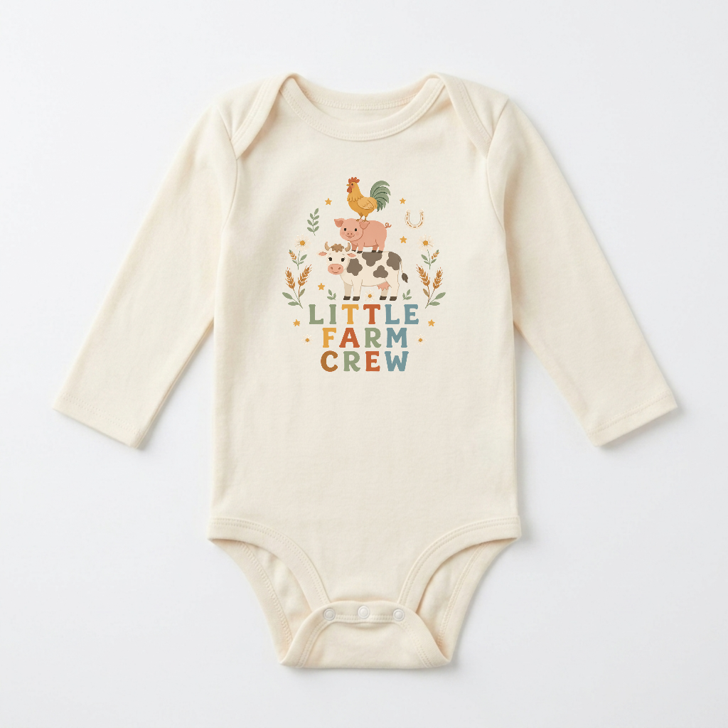 Long-Sleeve Farm Animal Baby Onesie – Little Farm Crew Bodysuit