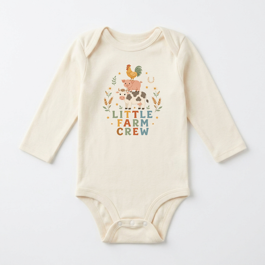 Long-Sleeve Farm Animal Baby Onesie – Little Farm Crew Bodysuit