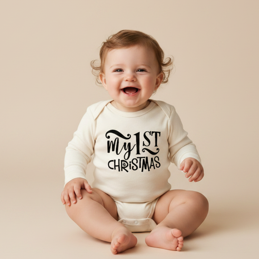 Long-Sleeve Baby’s First Christmas Onesie – My 1st Christmas Bodysuit