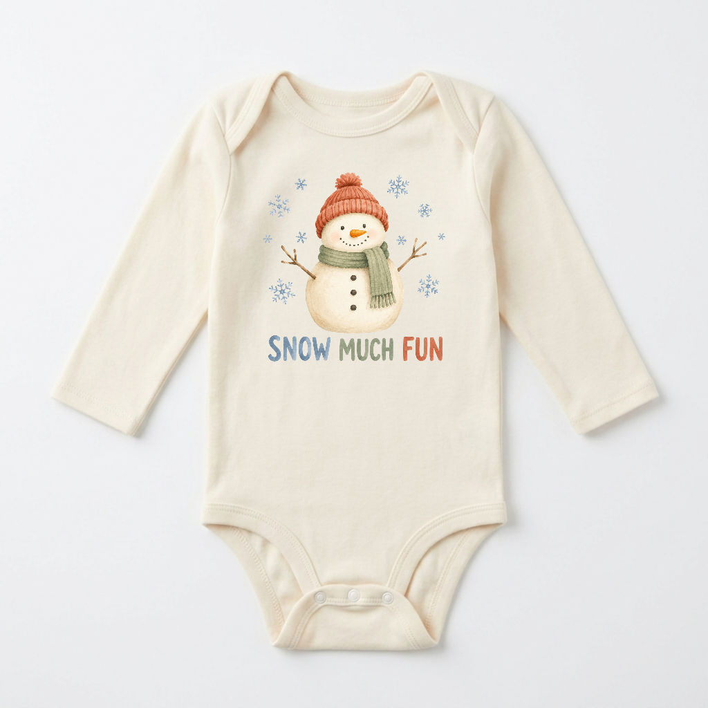 Long-Sleeve Snowman Baby Onesie – Snow Much Fun Winter Bodysuit