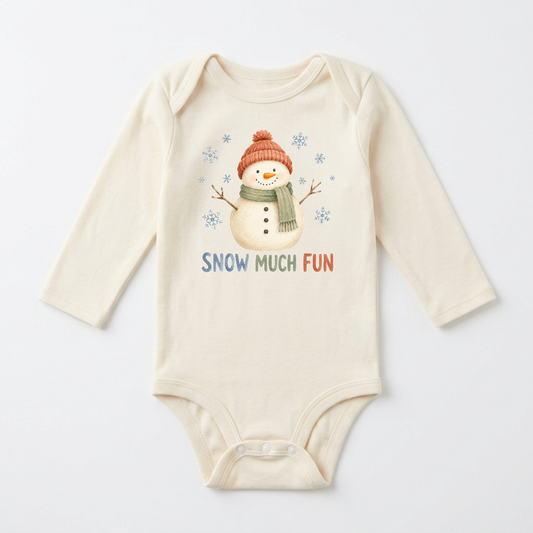 Long-Sleeve Snowman Baby Onesie – Snow Much Fun Winter Bodysuit